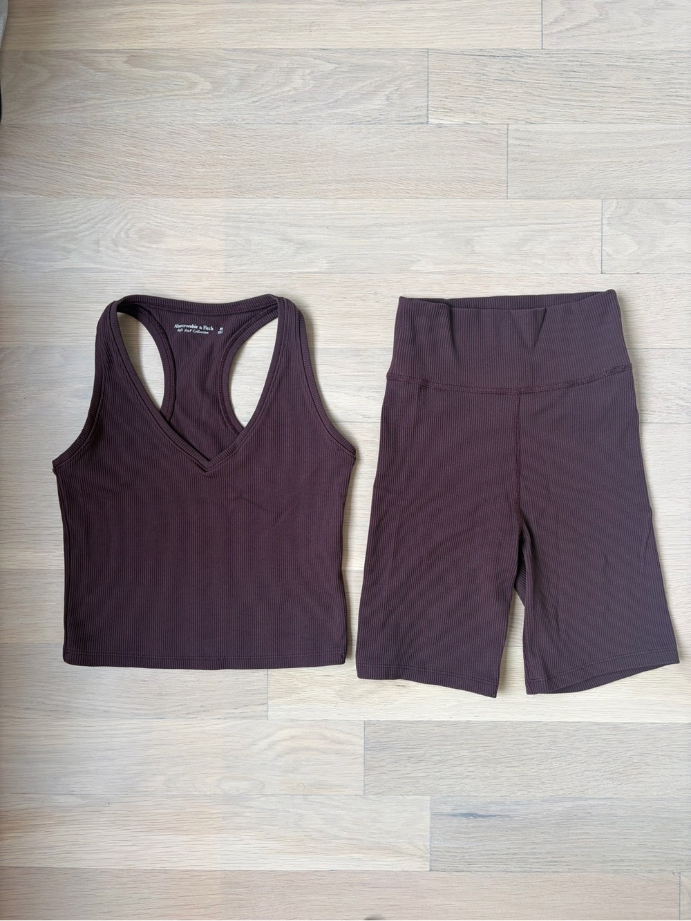 Abercrombie & Fitch Soft A&F Racerback Crop Top and biker shorts maroon set